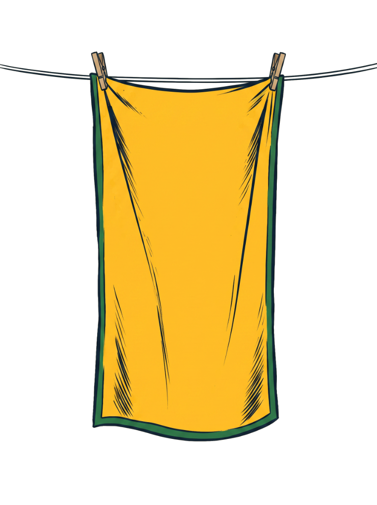 A gold cape hanging on a clothesline